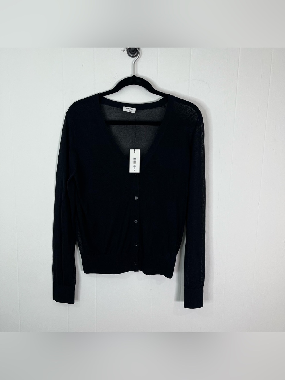 NWT Babaton Aritzia Proust Cardigan Black M Semi Sheer V Neck Button Up